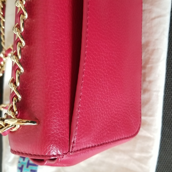 Tory Burch Kira Leather Mini Chain Clutch & Convertible Crossbody, Carnation Red - Picture 8 of 14